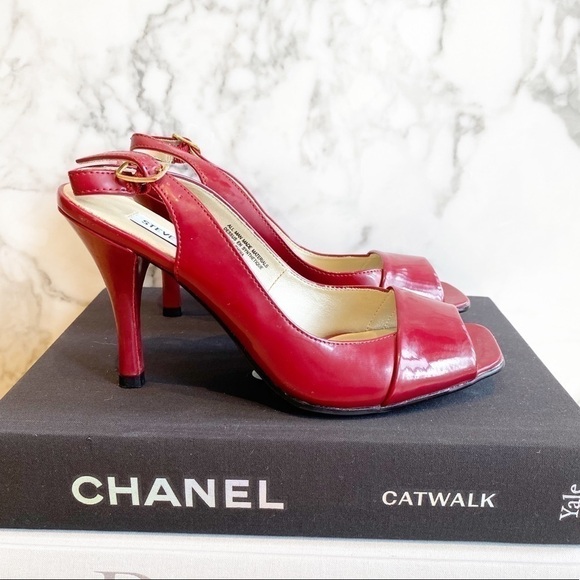 𝅺steve Madden Dark red patent open toe heel - Picture 1 of 5
